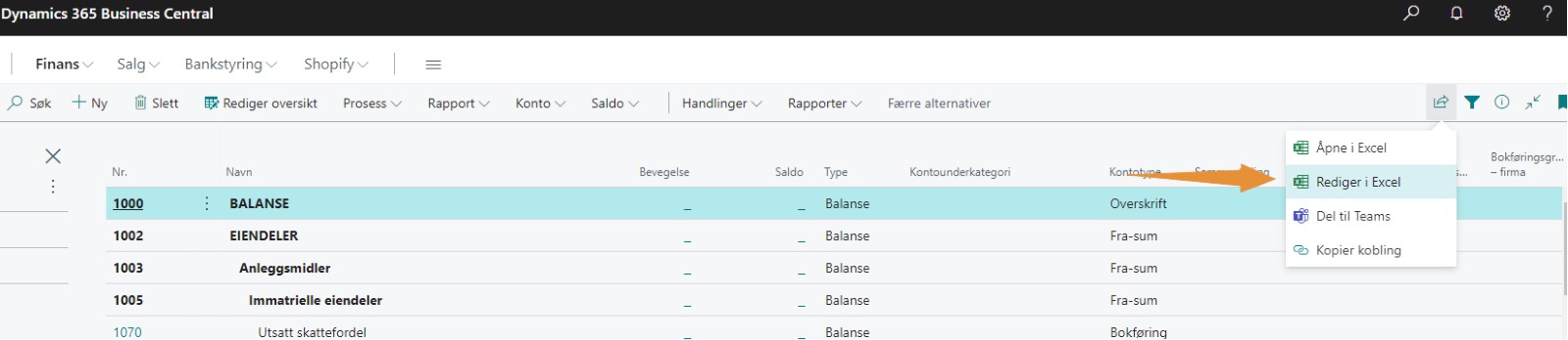 Vise Og Redigerer I Excel Fra Buisness Central 1